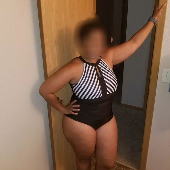 Mesh Panel Stripe Print One Piece Swimwear Black M - Picture 2 of 6